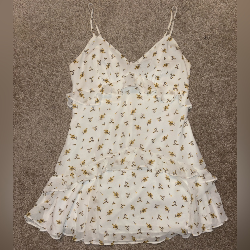 Floral White Sleeveless Babydoll Ruffle Dress